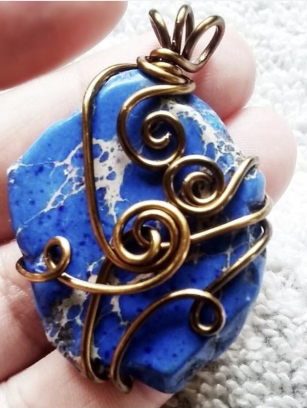 Wire Wrapped Sea Sedament Jasper Pebdant Nwot, Homemade One Of A Kind